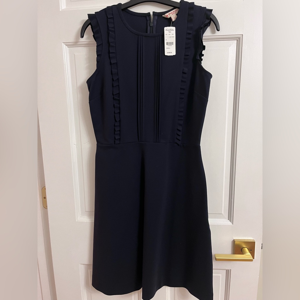 Brand New Brooks Brothers Elegant Navy Ruffle Dress